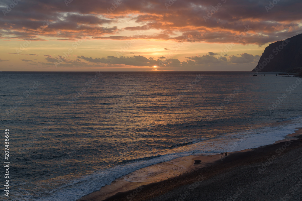Obraz premium Praia Formosa beach sunset. Madeira island, Portugal. 19.3.2018