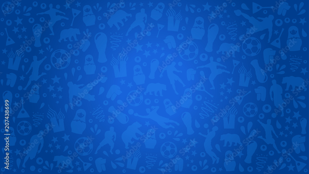 Naklejka premium Blue background football world soccer cup 2018 at Russia, blue pattern