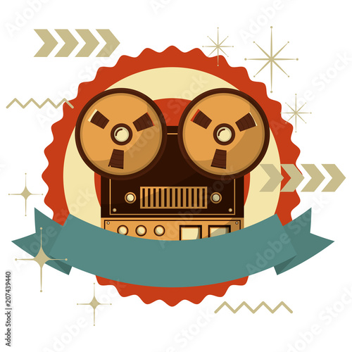 frame with old video camera retro style and ribbon vector illustration design