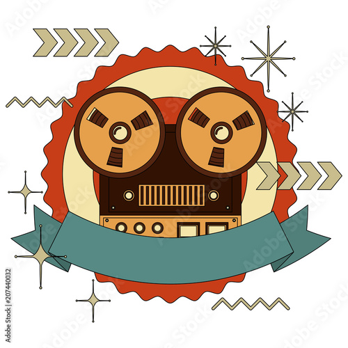 frame with old video camera retro style and ribbon vector illustration design