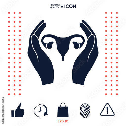 Hands holding Female uterus - protection icon