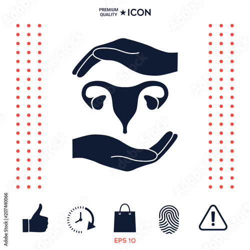 Hands holding Female uterus - protection symbol