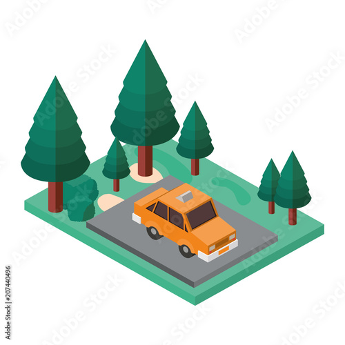 taxi in the parking zone isometric vector illustration design