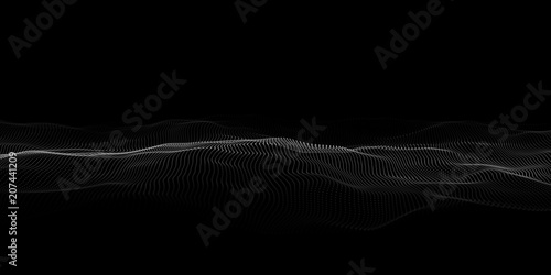 Abstract dots pattern. Dots waves. White dots on a black background. Vector background. Vector illustration