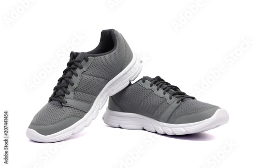 Gray fitness shoes on a white background.