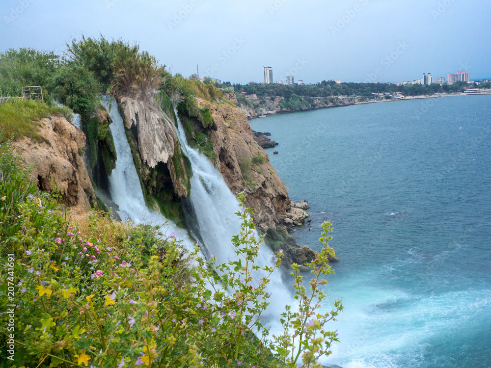 The waterfall of Antalya captured rom the park view.