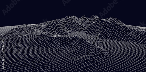 Abstract vector wireframe landscape. Abstract mesh landscapes. Polygonal mountains. Vector illustration.