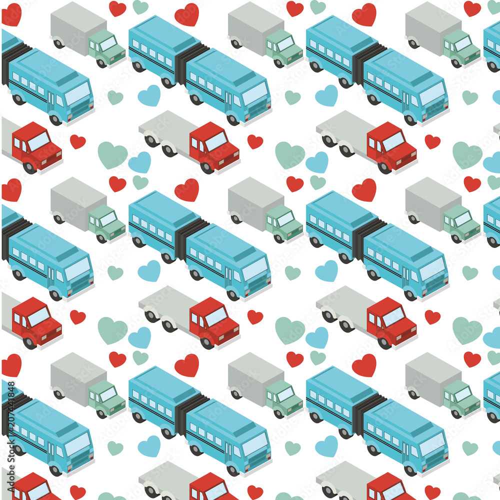 truck and bus transport isometric pattern vector illustration design truck and bus transport isometric pattern vector illustration design