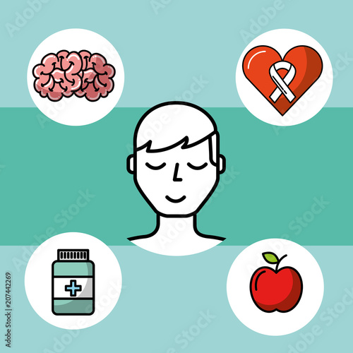 patient bottle medicine food brain mental health care vector illustration