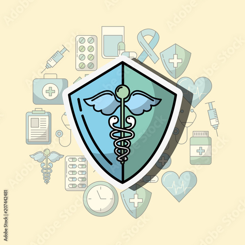 medical caduceus protection healthcare symbol vector illustration