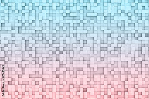 Abstract geometric cube or box shape background or patter design  in soft blue and red color gradient.