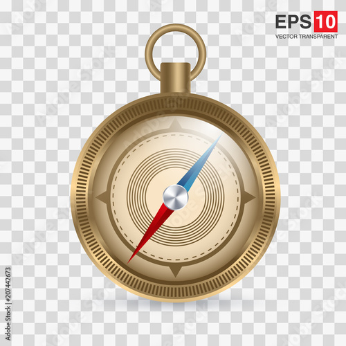 Vintage or retro style compass in shiny metal case. Set of different colored compasses
