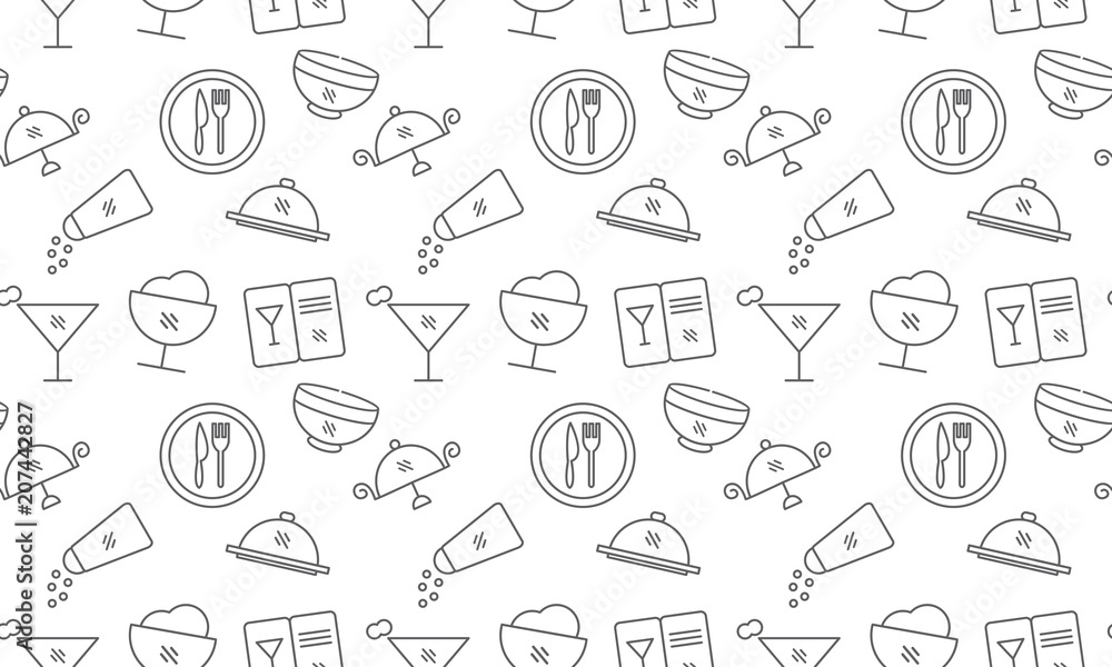 Restaurant food icon pattern seamless outline