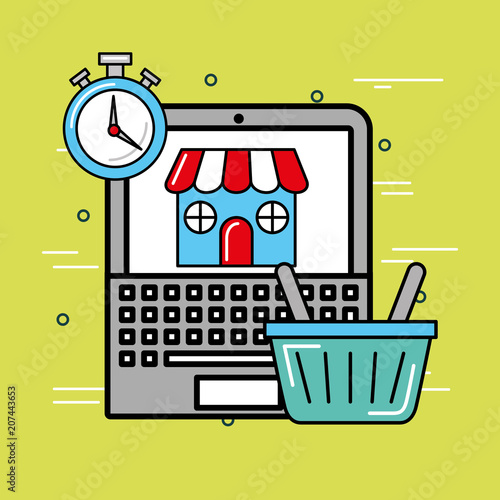 laptop shopping online market logistics and delivery  vector illustration  