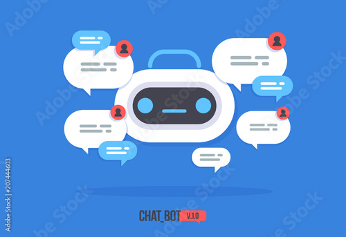 Cute robot icon with speech bubble Support service chat bot Vector modern flat cartoon character Smart Chat helper.