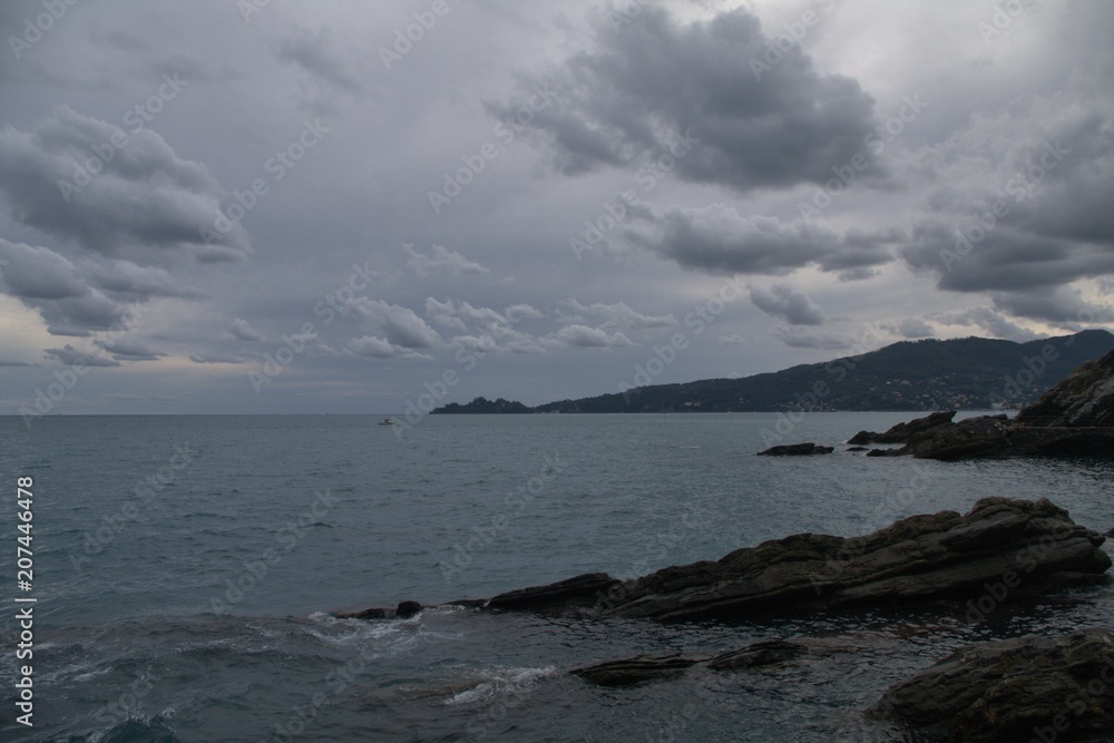 Liguria,Portofino,Tigullio,levante,mare,orizzonte,costa,cielo,nuvole,panorama,veduta