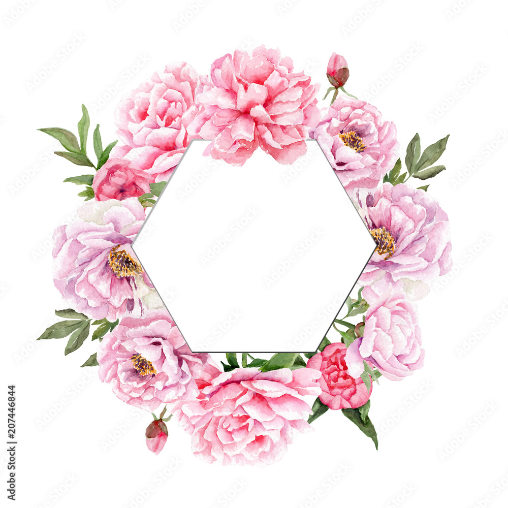 watercolor drawings of peonies. Templates for letters, invitations ...