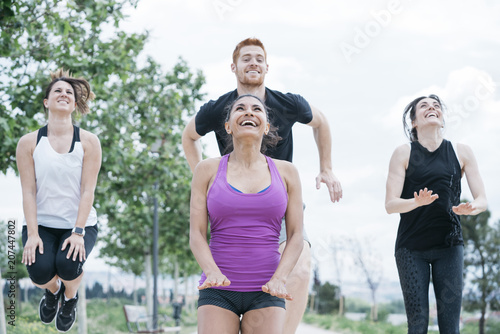 Friends during the workout outdoors