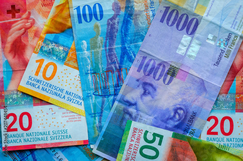Switzerland money banknotes background texture