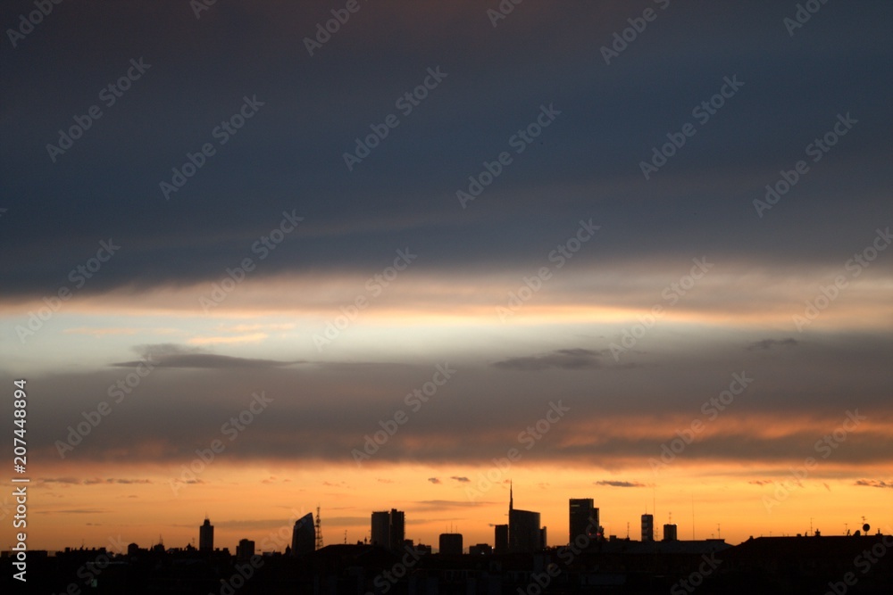 milano,skyline,tramonto,città,grattacieli,panorama