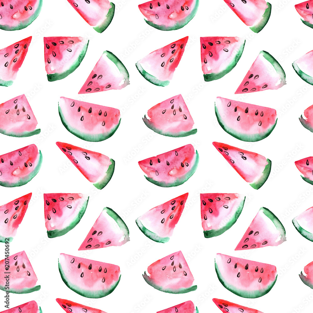 Watercolor seamless pattern with slices of watermelon. Watercolor seamless pattern with slices of watermelon.