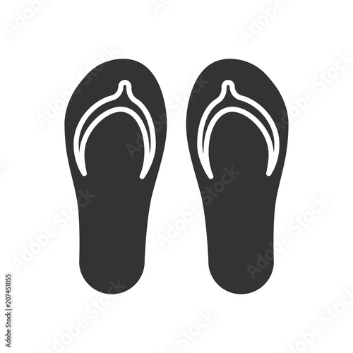 Black isolated icon of flip-flop on white background. Icon of flip flop.