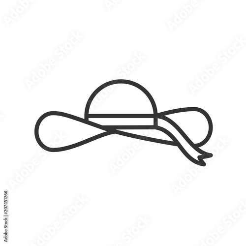 Black isolated outline icon of hat on white background. Line Icon of summer hat.