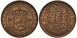 Netherlands India Indonesia coin 1/2 half cent 1945, crowned shield with lion divides date, denomination in Arabic in circle of beads,