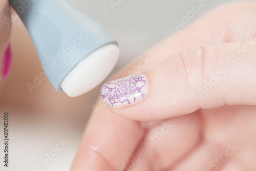 Nail art Manicure. Close up of woman hand and fingers