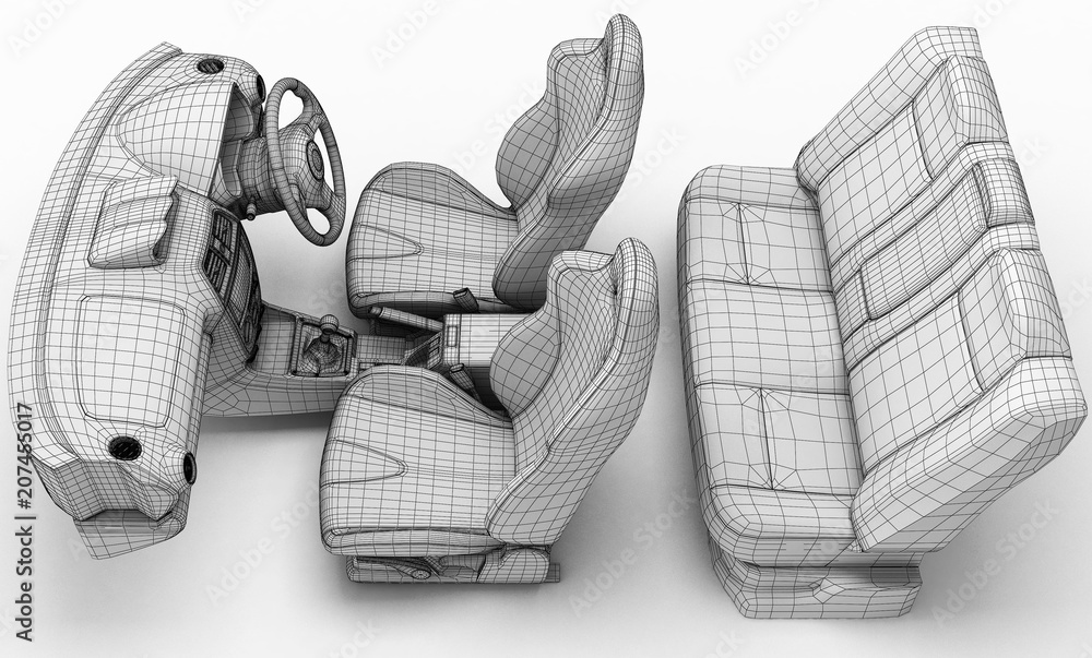 Car salon in the form of a grid.3D illustration Car salon in the form of a grid.3D illustration