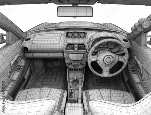 Car salon in the form of a grid.3D illustration