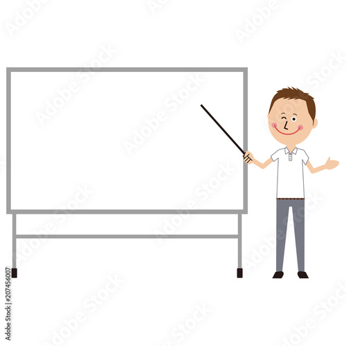 短髪のポップなビジネスマン　クールビズ　白いポロシャツ　解説