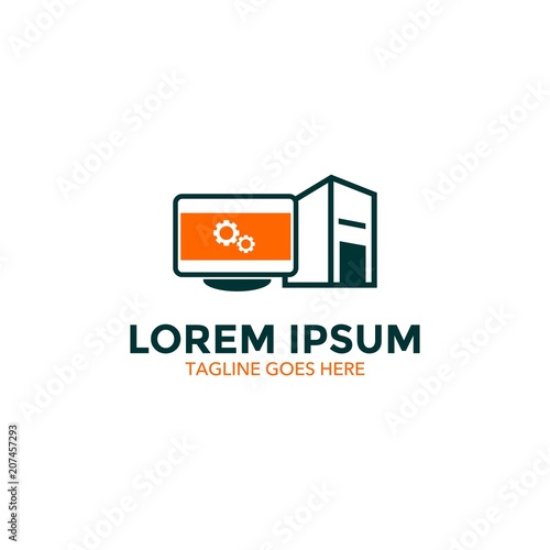 computer and repair service logo vector illustration design