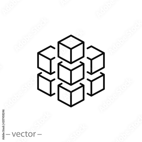 blockchain icon, block chain technology for finance line sign - vector illustration eps10