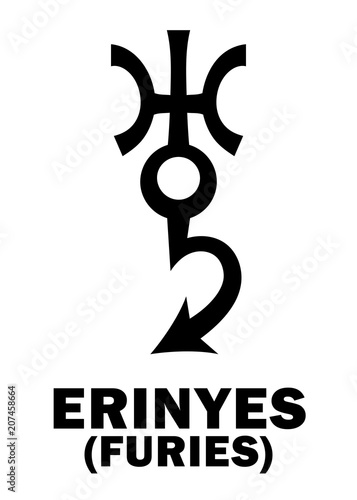 Astrology Alphabet: ERINYES (Furies), asteroid #889. Hieroglyphics character sign (single symbol).