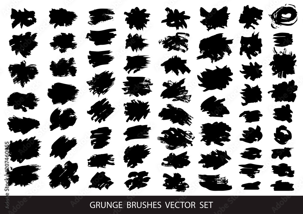 Fototapeta premium Set of black paint, ink brush strokes, brushes, lines. Dirty artistic design elements, boxes, frames for text. Vector illustration.