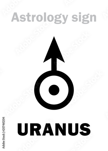 Astrology Alphabet: URANUS, higher global planet. Hieroglyphics character sign (modern astronomical variation symbol).