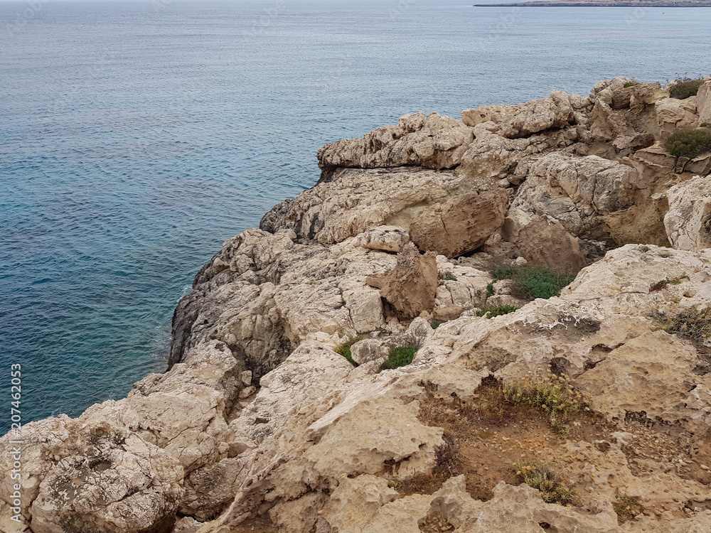  View to the sea, Cyprus, Protaras, May 2018. Beautiful blue sea. Rocks and mountains. It takes breath from this spectacle