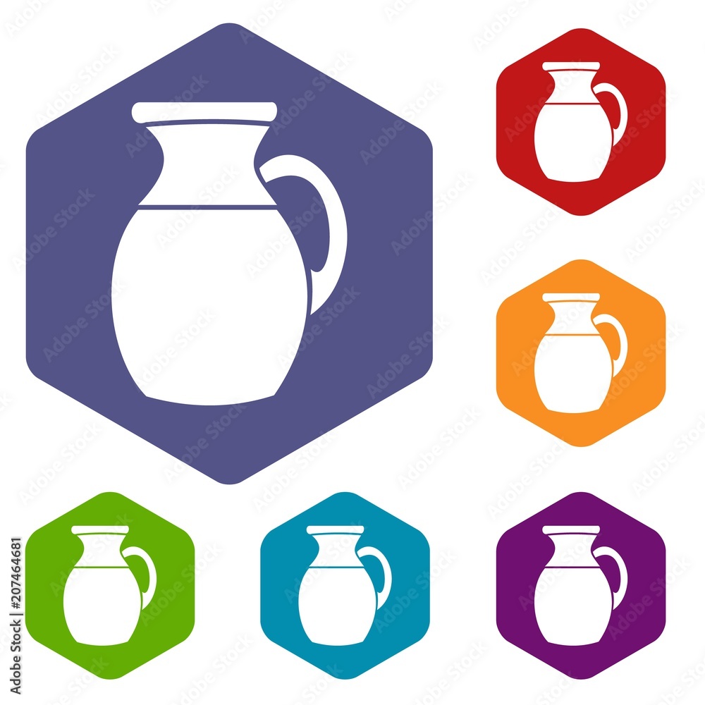 Jug of milk icons set rhombus in different colors isolated on white background Jug of milk icons set rhombus in different colors isolated on white background