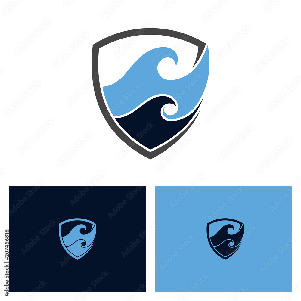 Wave + Shield, Logo Template Ready For Use Wave + Shield, Logo Template Ready For Use