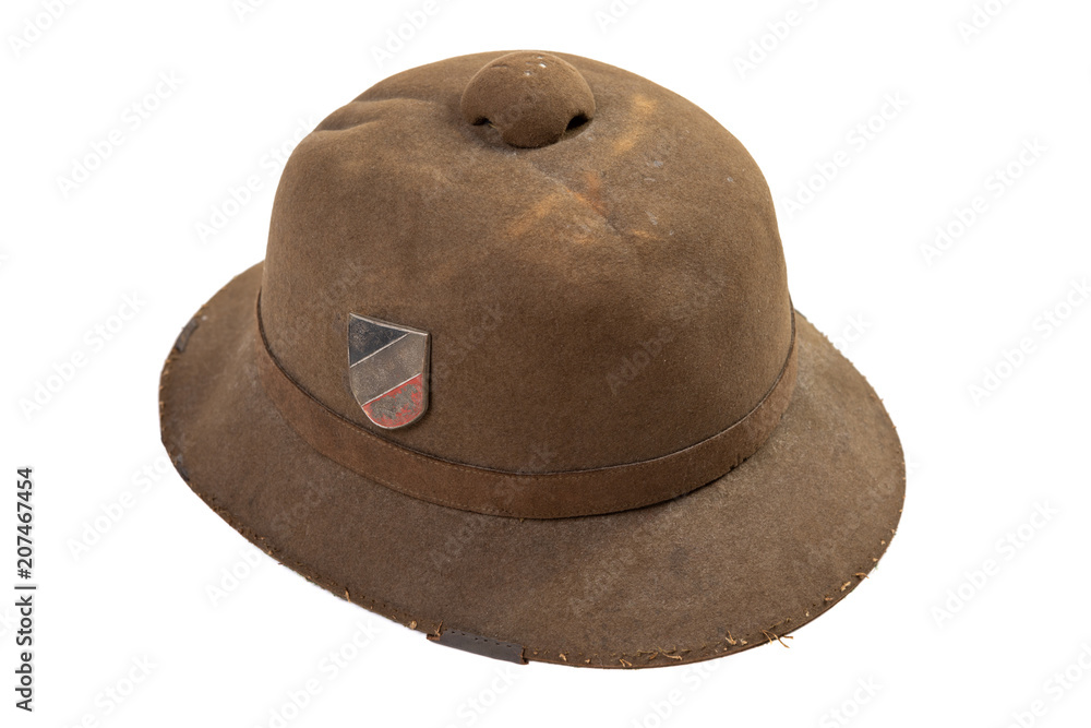 Vintage Second Pattern Wehrmacht Afrika Korps Pith Helmet used by the  German Heer, or German Army, in World II isolated on white. Made of felt  and wool. Stock Photo | Adobe Stock