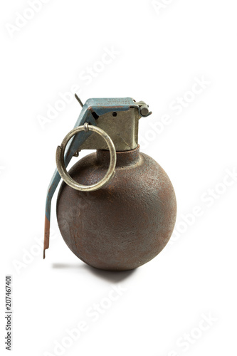 Fuze M228 hand grenade used for military training isolated on a white background photo