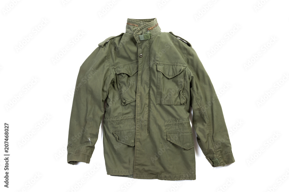Naklejka premium Vintage US Marine Corps Vietnam era jacket from the Hotel Company, 2nd Battalion, 25th Marines isolated on white