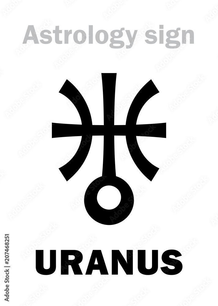 Astrology Alphabet: URANUS, higher global planet. Hieroglyphics character sign (single symbol).