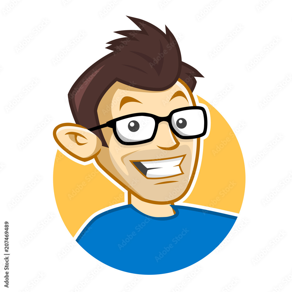 Geek mascot, nerd character with glasses Geek mascot, nerd character with glasses