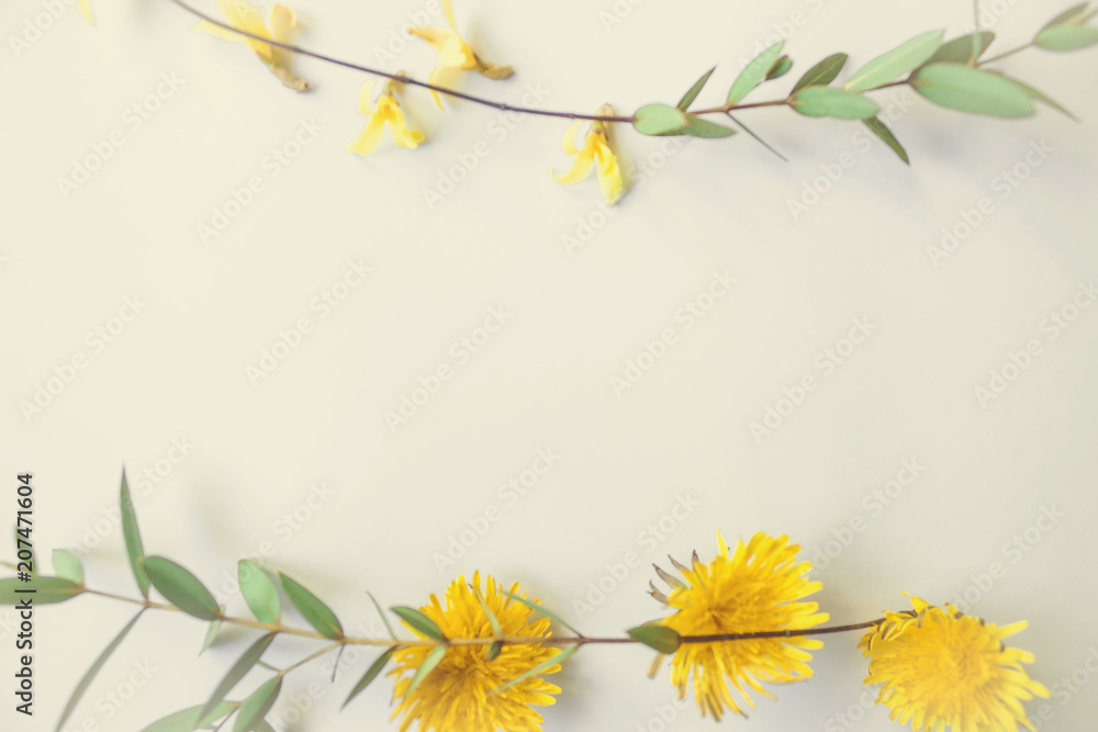 creative composition of a fletle of spring flowers on a white background creative composition of a fletle of spring flowers on a white background