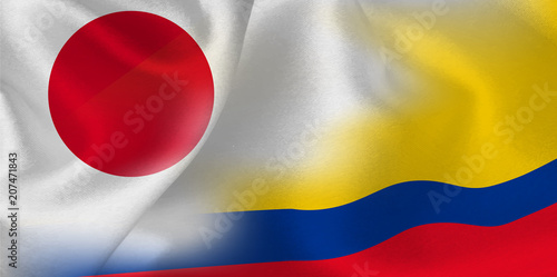 日本　コロンビア　 国旗　サッカー 