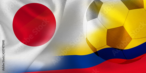 日本　コロンビア　 国旗　サッカー