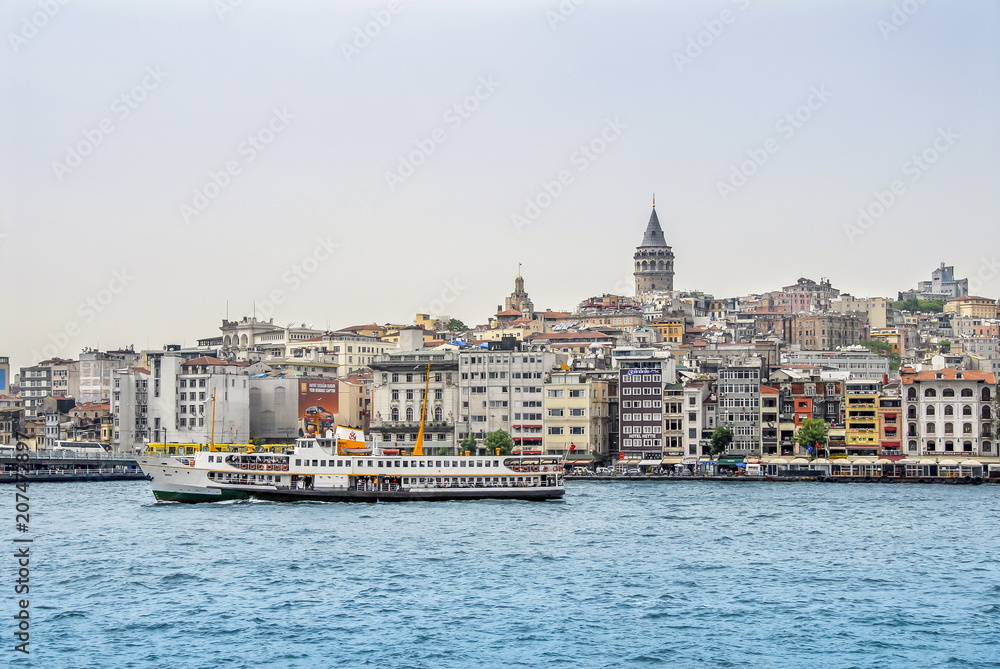 Istanbul, Turkey, 17 May 2013: The Karakoy in the Beyoglu district of Istanbul. Karakoy Port and Ships.