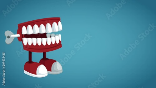 Funny chattering toy over blue background High Definition coloful animation scenes